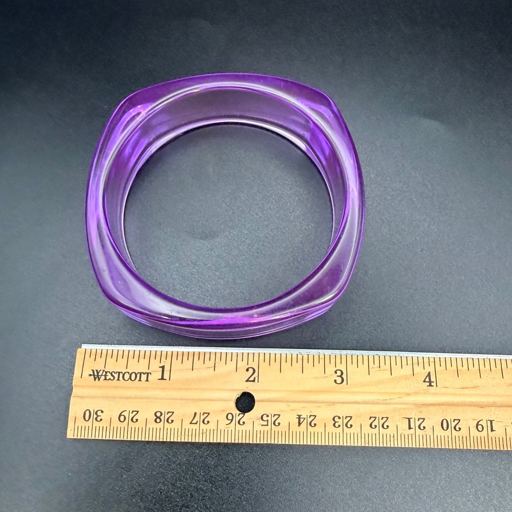 Square Bangle Bracelet Size 8.25 Purple Acrylic Chunky Retro Statement - Picture 9 of 9